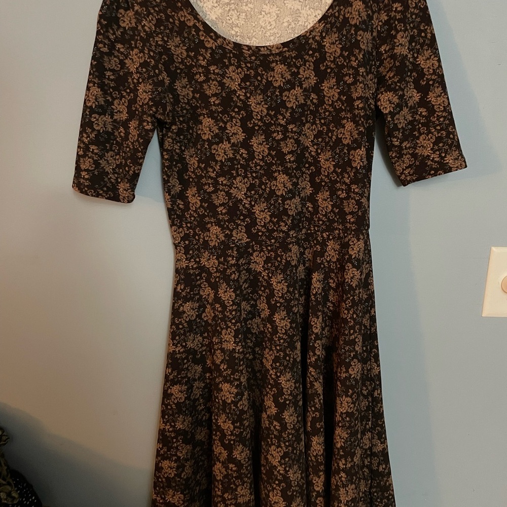 LuLaRoe Black and Brown Floral Quarter Sleeve Dress